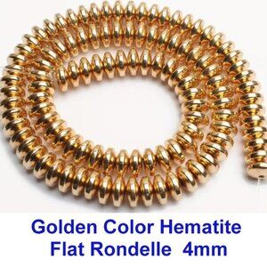 Golden Color Hematite Flat Rondelle  4mm 15" Strand